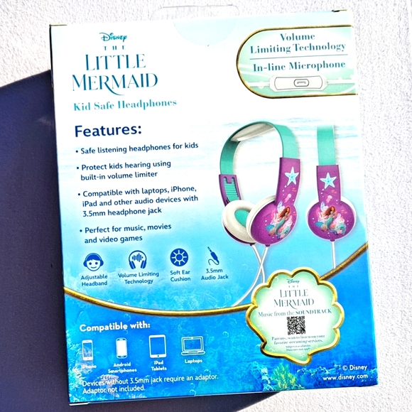 Disney The Little Mermaid In Line Microphone Child Safe Headphone - Picture 2 of 3